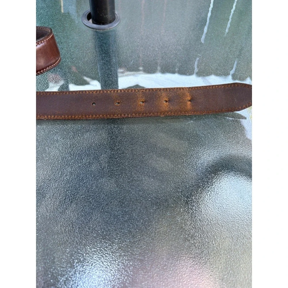 Mens Dark Brown Genuine Leather Belt Silver Buckle Double Stitched Size‎ 30